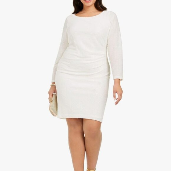 Vince Camuto Dresses & Skirts - Vince Camuto NWT White Sequins Ruched Waist Mini Dress w/ Long Sleeves- Size 18W